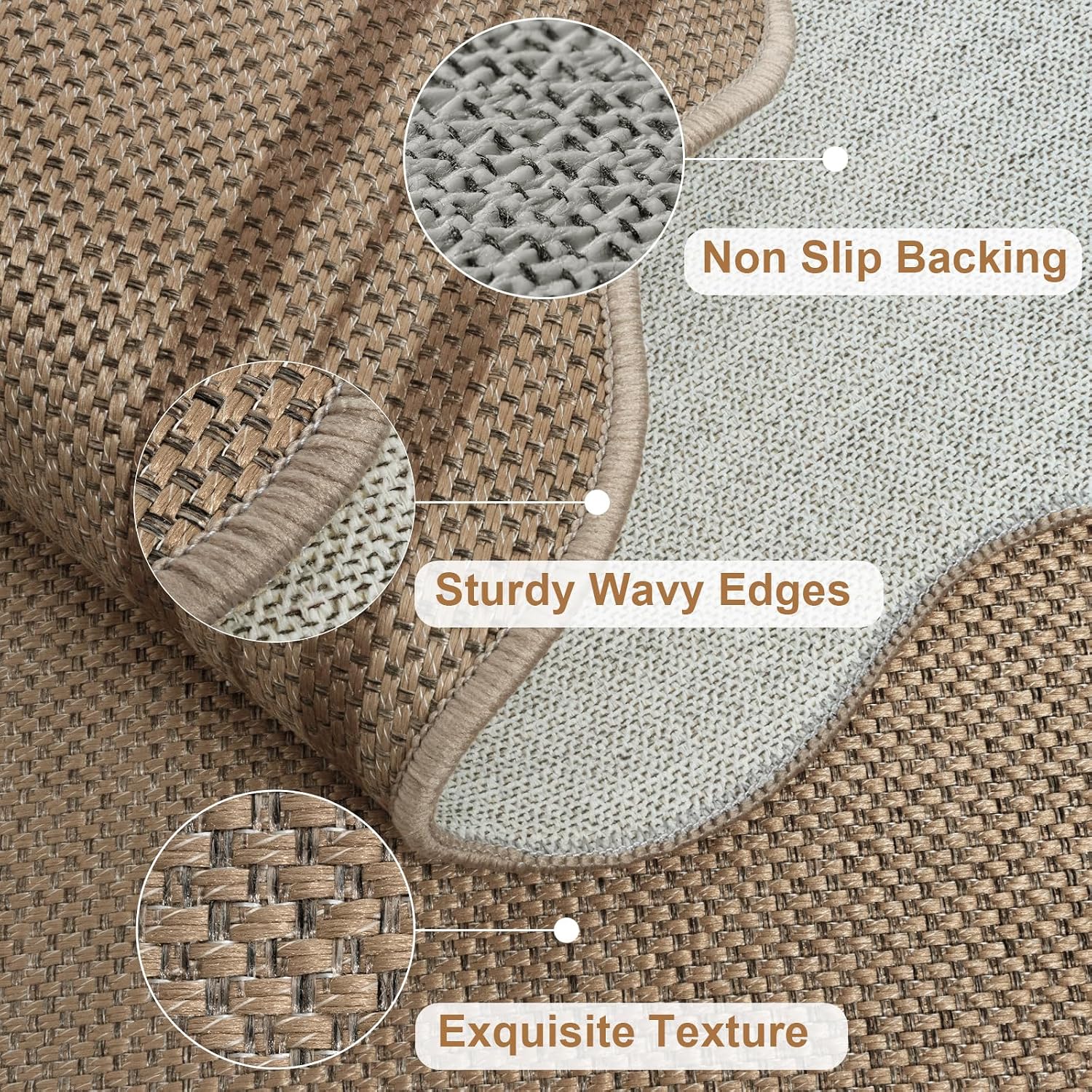 Modern Easy Jute 3x5 Outdoor Patio Rug, Washable Rugs for Entryway Farmhouse Non Slip Indoor Door Mat, Brown Throw Carpet for Entry Backyard Porch Decor