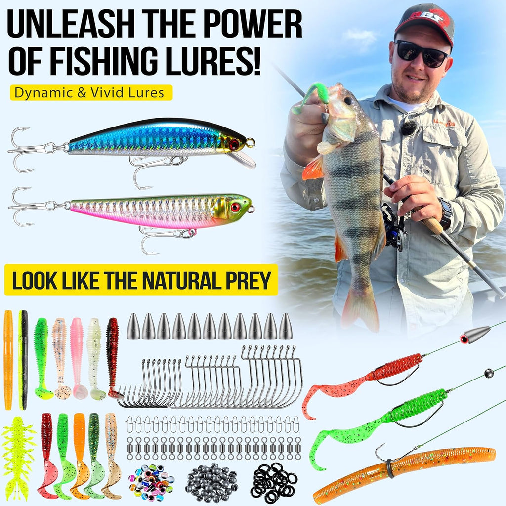 PLUSINNO Fishing Backpack with Tackle Boxes,Fishing Gear,42L Waterproof tackle Backpack with Rod Holders,Lures,Tools,Pliers & Accessories, Fish Gifts for Men