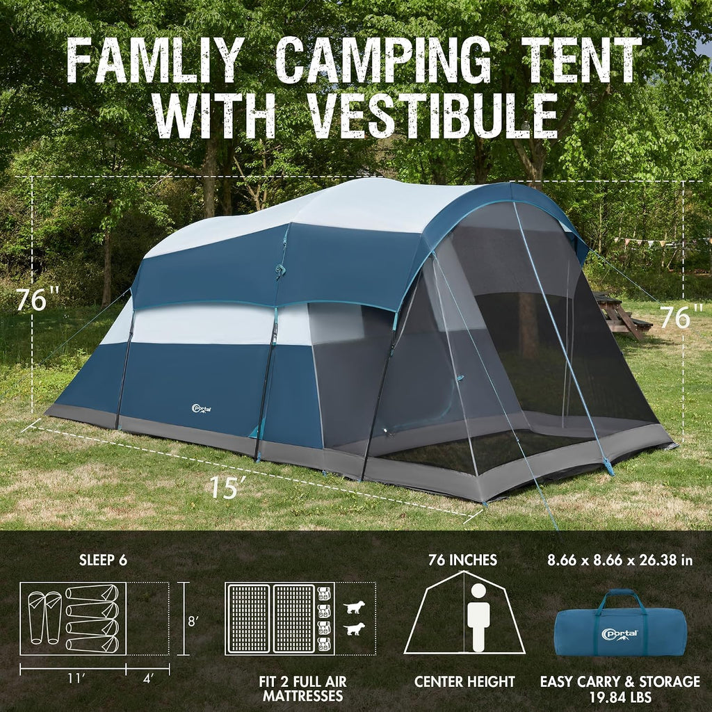 PORTAL 6/8/10 Person Family Camping Tent with Screen Room