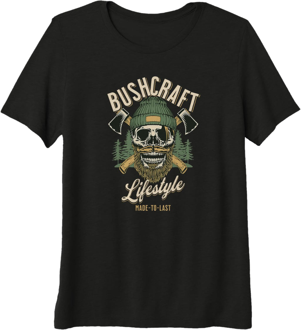 Bushcraft Outdoor Survival, Bearded Skull, Woodsman Gear Premium Tri-blend T-Shirt