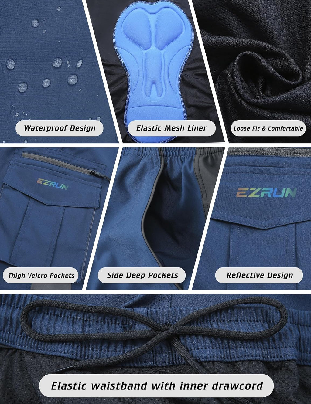 EZRUN Men's 3D Padded Mountain Bike Shorts Quick Dry Cycling Shorts