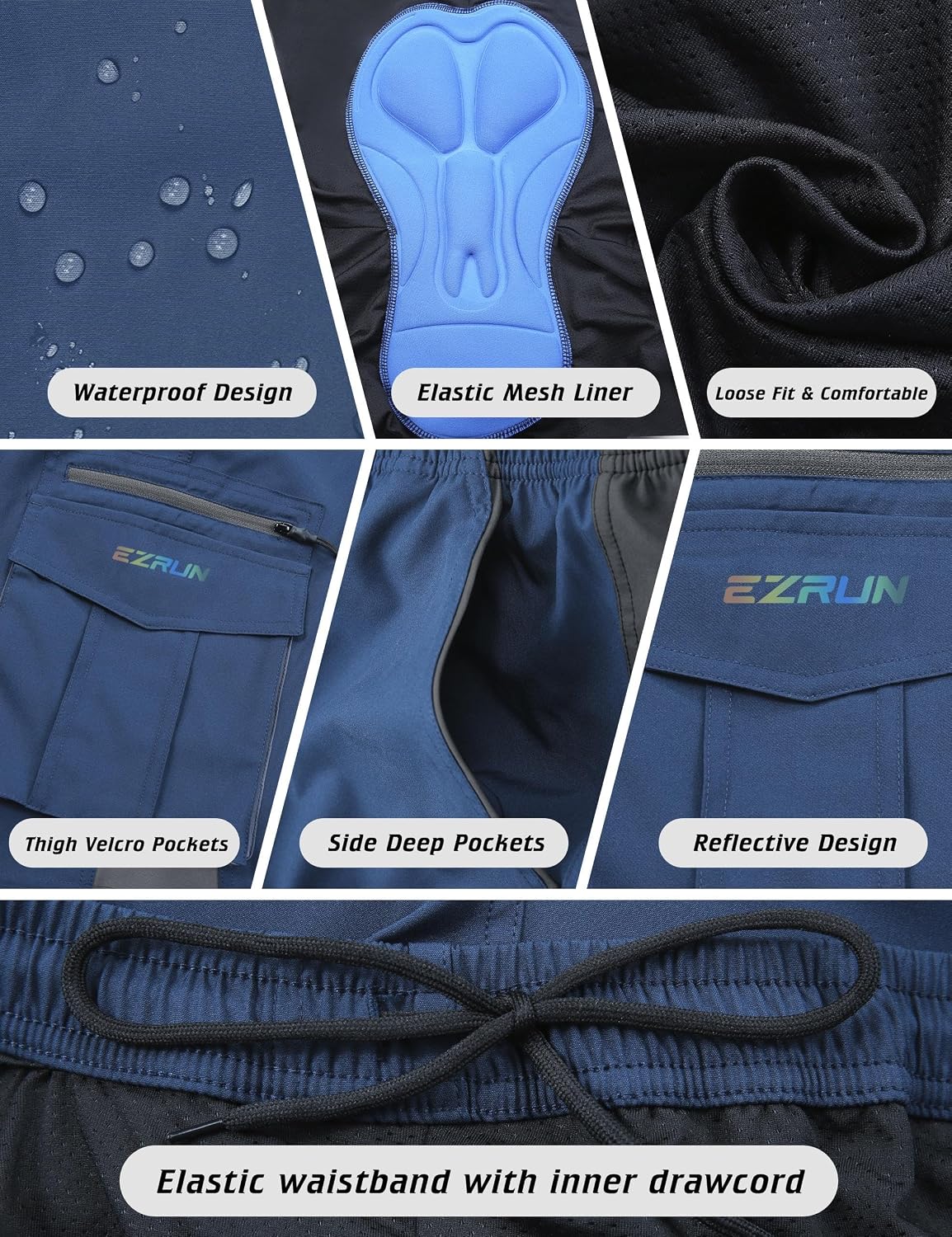 EZRUN Men's 3D Padded Mountain Bike Shorts Quick Dry Cycling Shorts