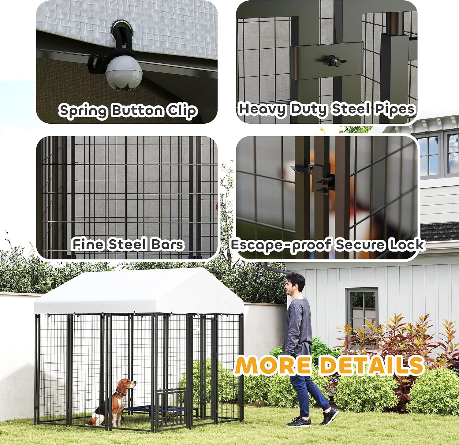 PawHut Outdoor Dog Kennel with Roof for S&M&L Breeds 6' x 6' x 6' Silver