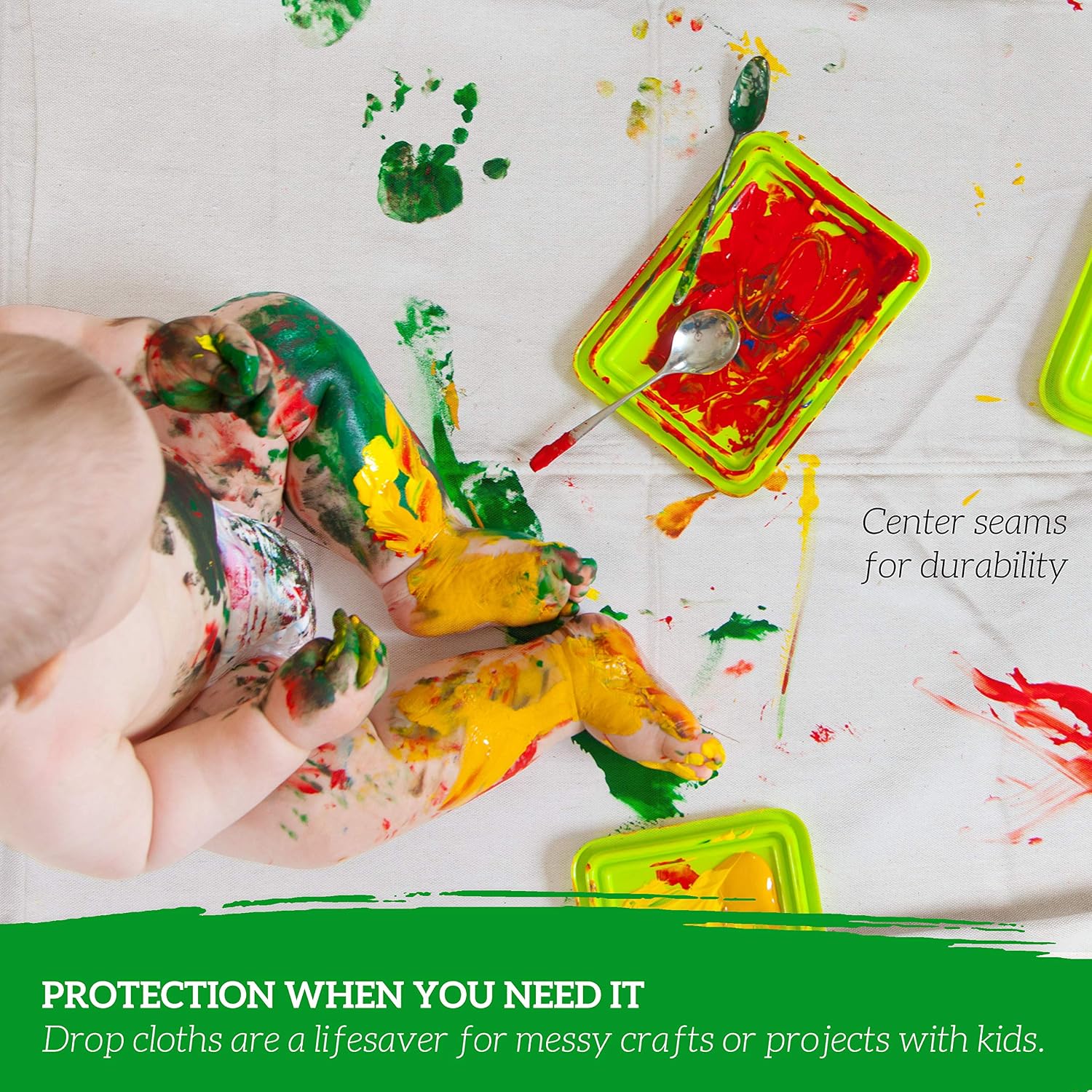 GREEN LIFESTYLE All Purpose Canvas Drop Cloths - Drop Cloth for Painting, Floor Cover, Heavy Duty Protection for Furniture & Surfaces, Reusable Painters Canvas Tarp for Renovation (9x12)