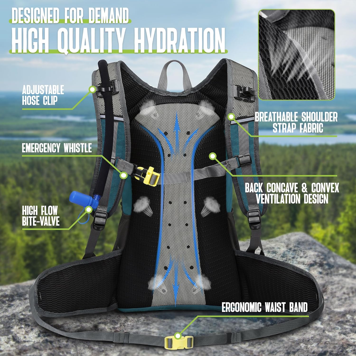 N NEVO RHINO Hydration Backpack, 18L Hiking Backpack with 3L Water Bladder