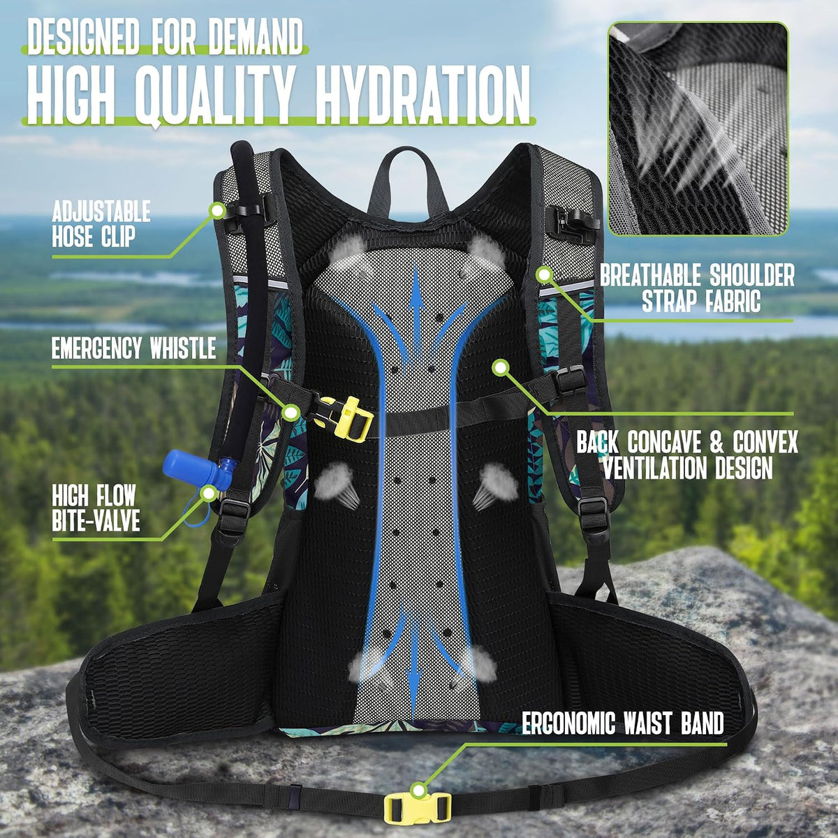 N NEVO RHINO Hydration Backpack, 18L Hiking Backpack with 3L Water Bladder