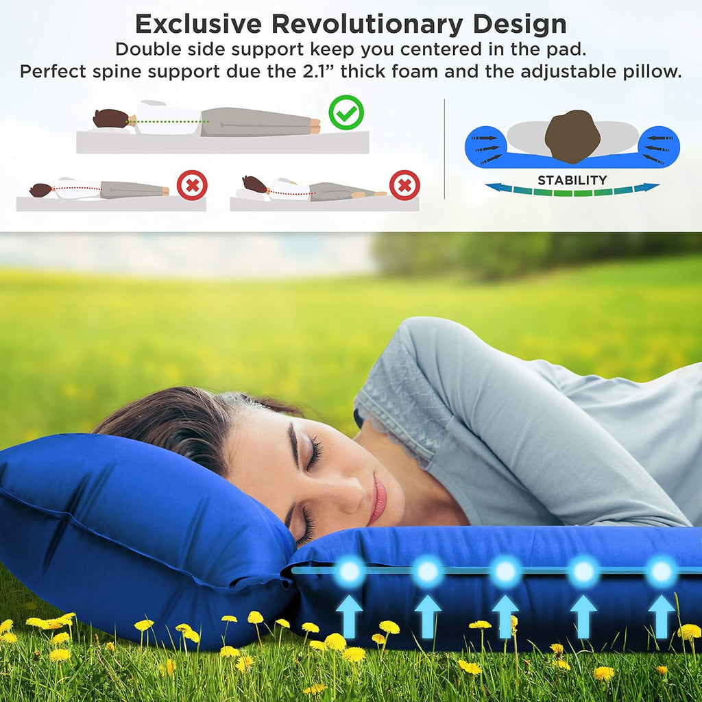 IFORREST Camping Pad with Armrest & Pillow - Self-Inflating Air Mattress, Rollover Protection, Ultra-Comfortable Mat, Lightweight for Tent, Cot, Backpacking(XL)
