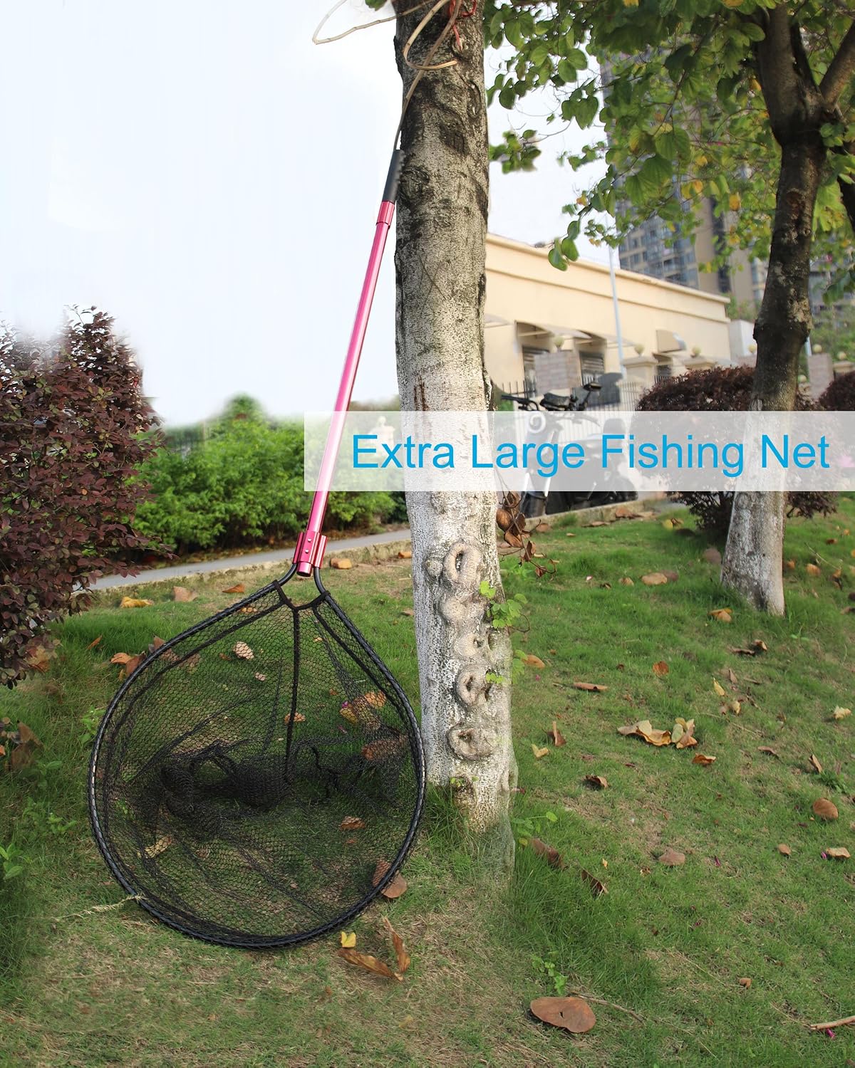 Large Rubber Fishing Net Heavy Duty Extra Large Aluminum Landing Net for Saltwater Fish Net Telescoping Handle with 6pcs Soft Jig Swimbait, Extends to 72-94in
