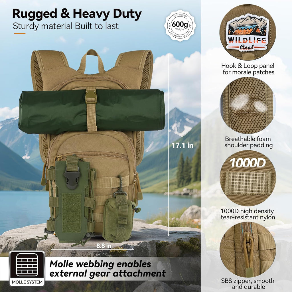 MARCHWAY Tactical Molle Hydration Pack with 2.5L TPU Water Bladder, Low-Profile Organized Military Backpack for Hiking, Cycling, Backpacking, Hunting, Running