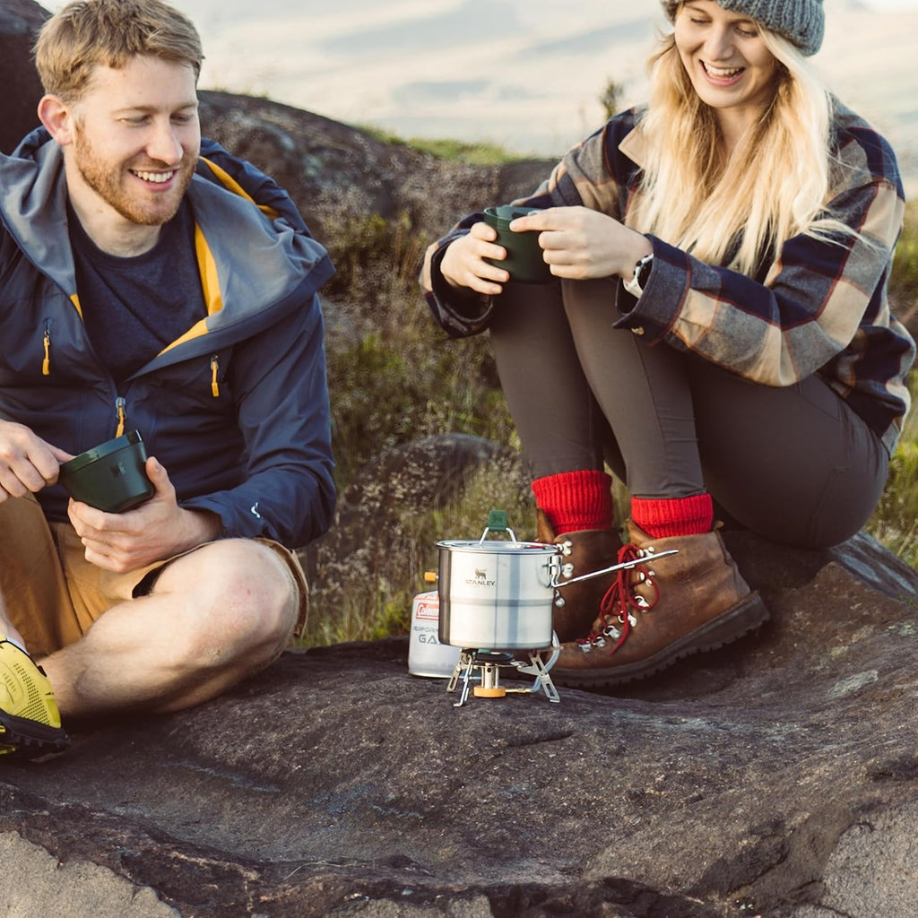 Stanley Adventure Stainless Steel Camping Cooking Set for Two 1.0L / 1.1 QT with Bowls and Sporks - 6 Piece Camp Cook Set - Stainless Steel Pot with Lid - Cookware for Backpacking and Camping