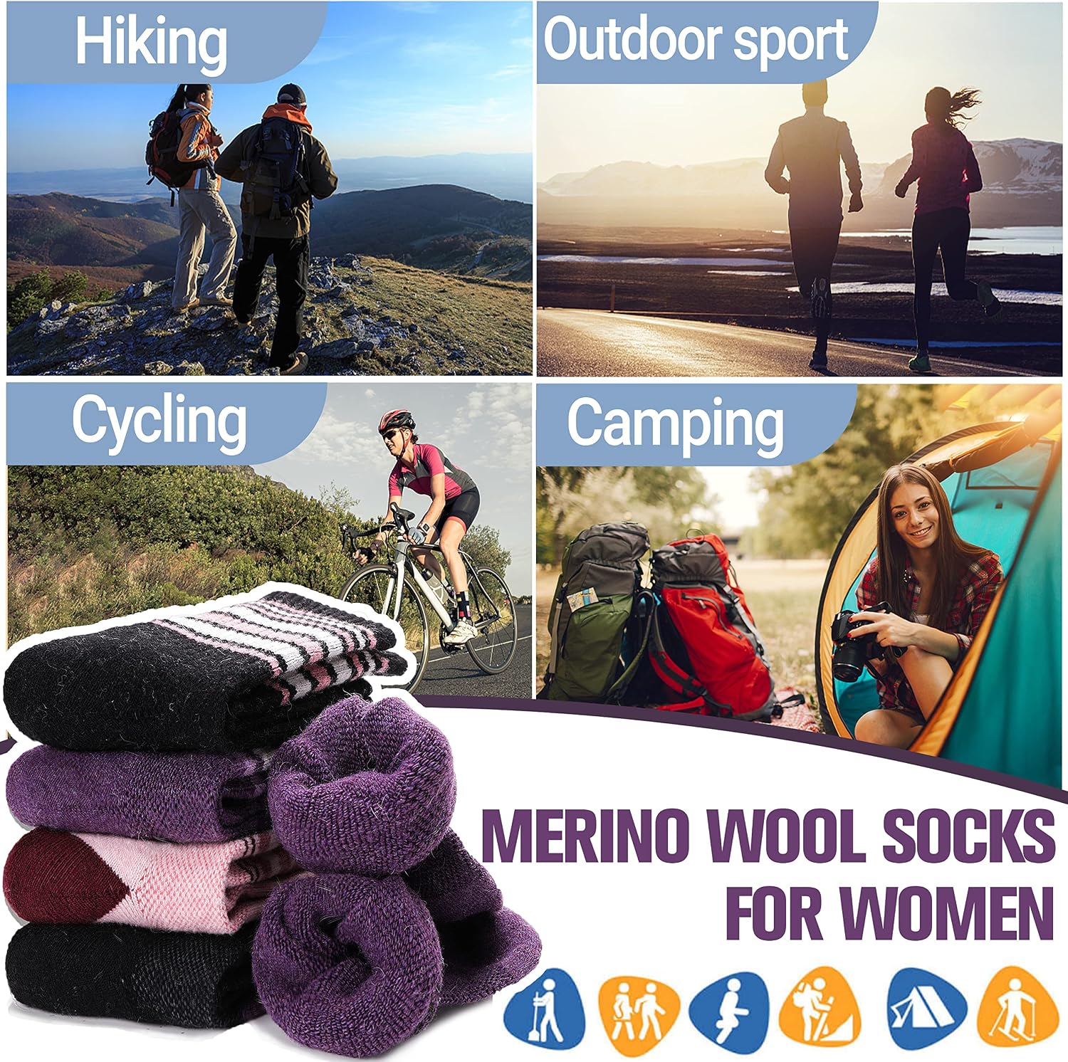 Anlisim Merino Wool Hiking Running Socks for Women, Boot Work Crew Socks