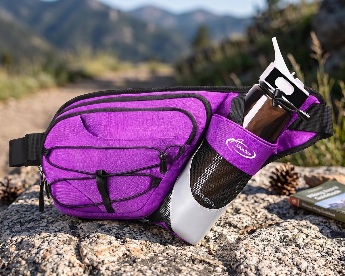 AiRunTech Fanny Pack with Water Bottle Holder, Hiking Waist Bag for Walking Accessories Essentials, Hiking Hydration Gear Gift Women Men