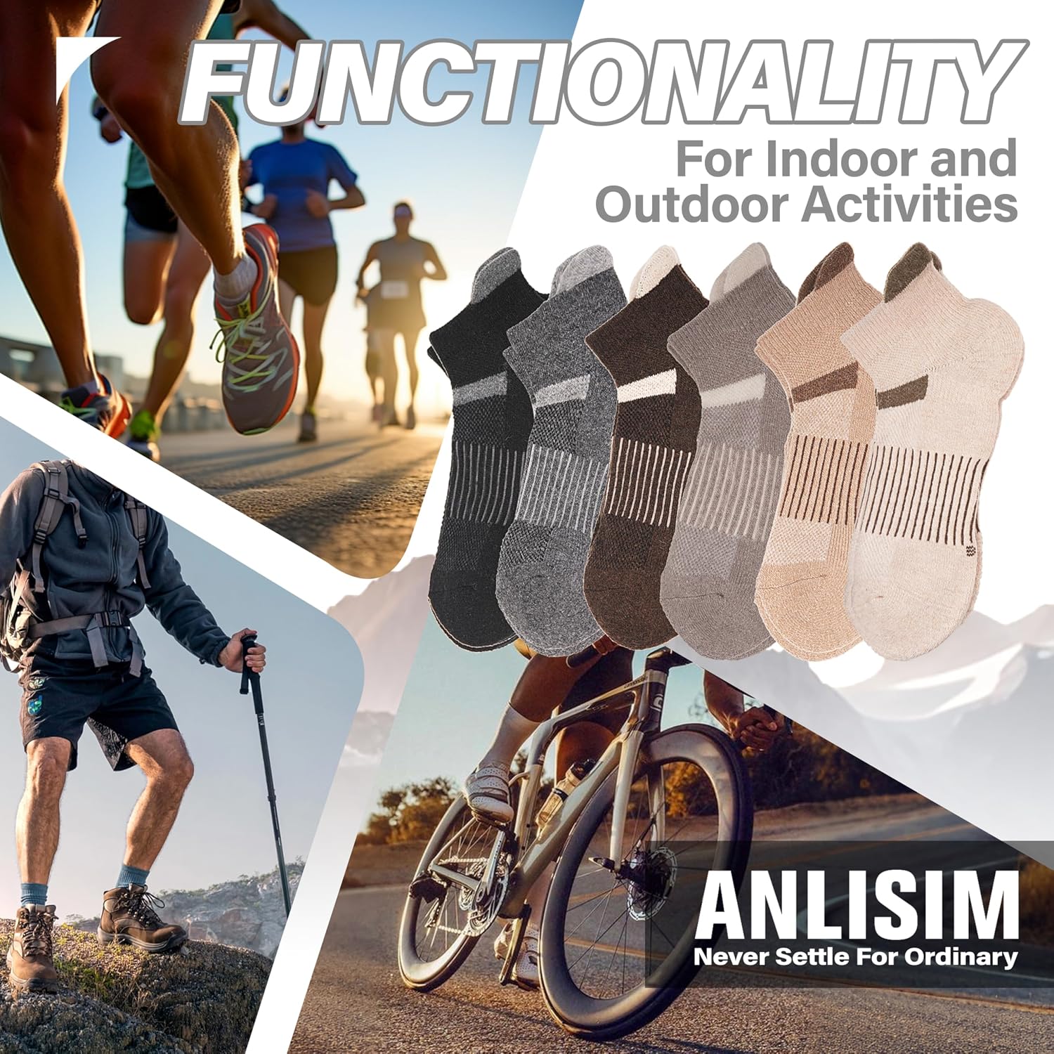Anlisim Merino Wool Ankle Running Hiking Socks for Women and Men