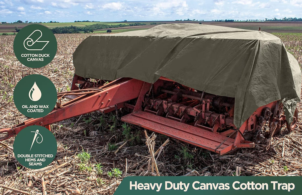 CCS Waterproof Canvas Tarp Cover (21oz) – Heavy Duty Duck Cloth, Waxed Canvas Tarpaulin with Rustproof Brass Grommets for Camping, Construction, Equipment & Outdoor Use (Olive Drab, 12x14 Ft)