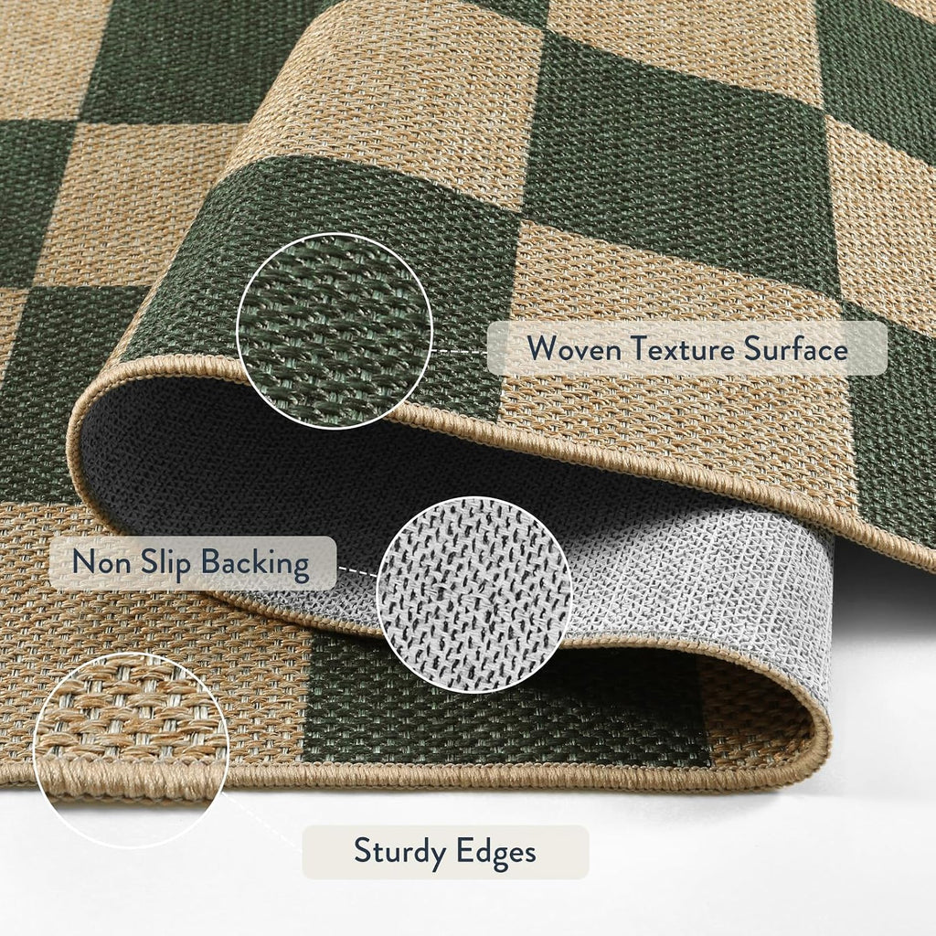 Lahome Checkered Easy Jute Kitchen Runner Rug, 2x8 Outdoor Rugs Washable