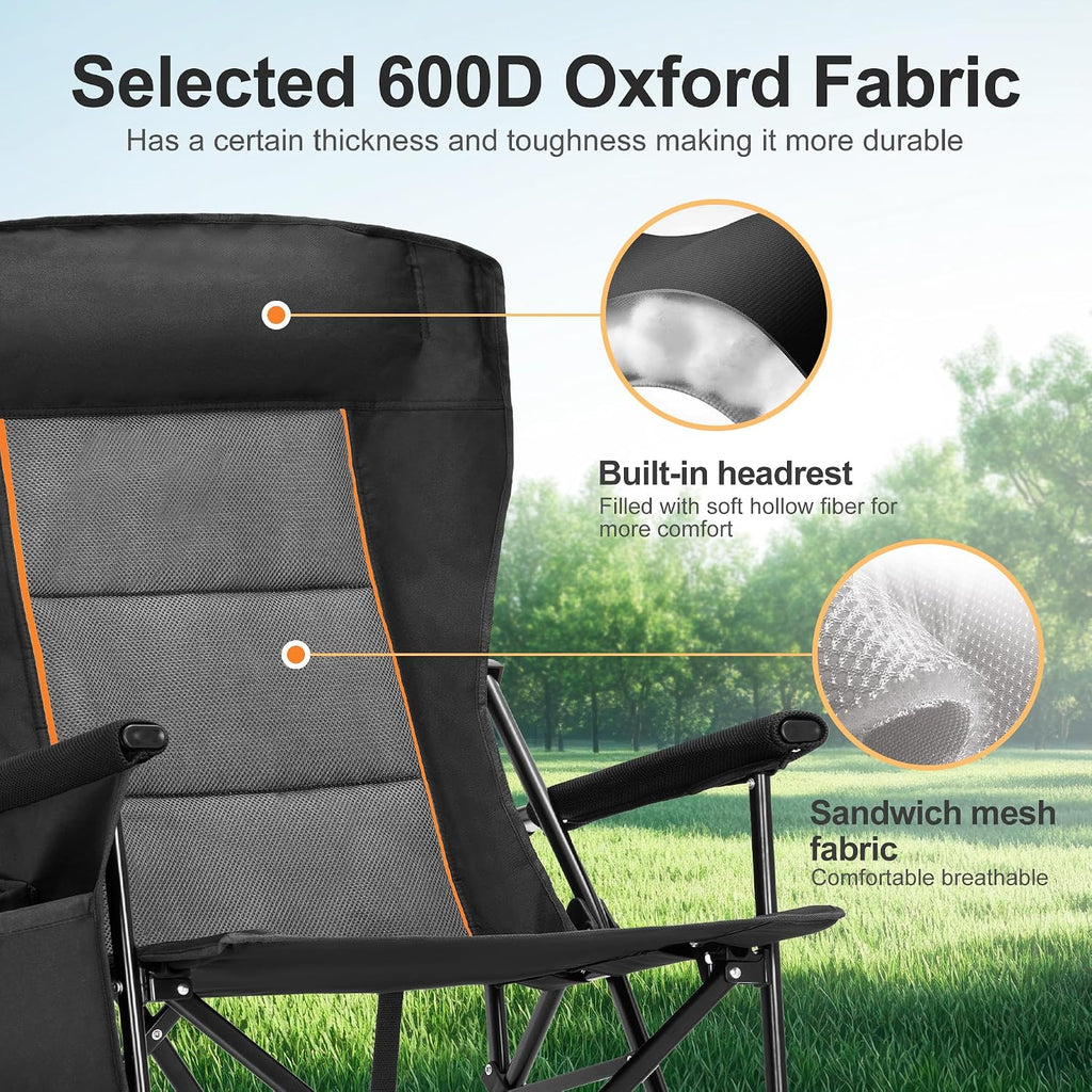 LET'S CAMP Oversized Camping Chairs High Back Heavy Duty Lawn Chair 500LBS