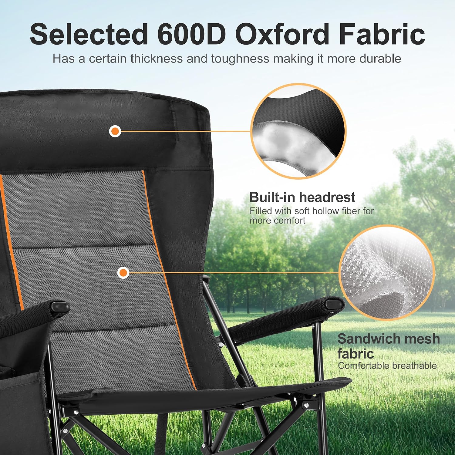 LET'S CAMP Oversized Camping Chairs High Back Heavy Duty Lawn Chair 500LBS