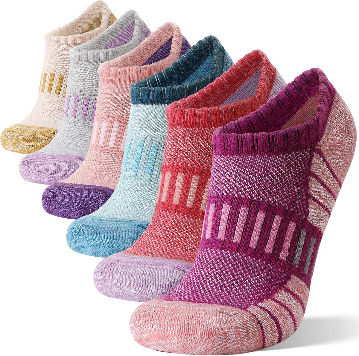 Merino Wool Ankle Athletic Running No Show Socks Cushioned Breathable Sports Warm Thick Socks for Men and Women 6 Pairs