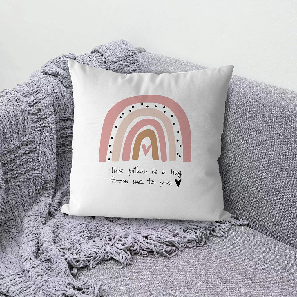 KEUSPI Pink Boho Rainbow This Pillow is a Hug from Me to You Decor Pillowcase Throw Pillow Cover 18x18 Inch,Pink Boho Rainbow Home Decor Decorations Pillow Cover,Gifts for Long Distance Relationship