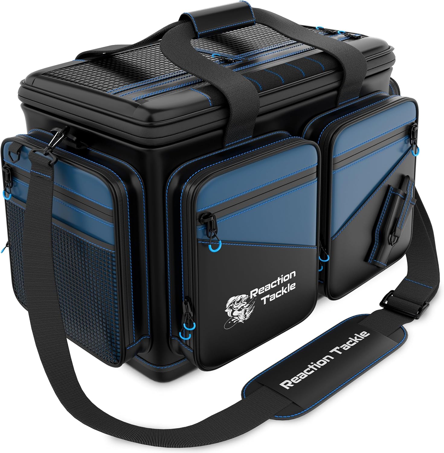 Reaction Tackle Saltwater Fishing Tackle Bags, Water Resistant 1000D PVC Tackle Box Bag with Removable Dividers, Fits 3600 and 3700 Trays, Large