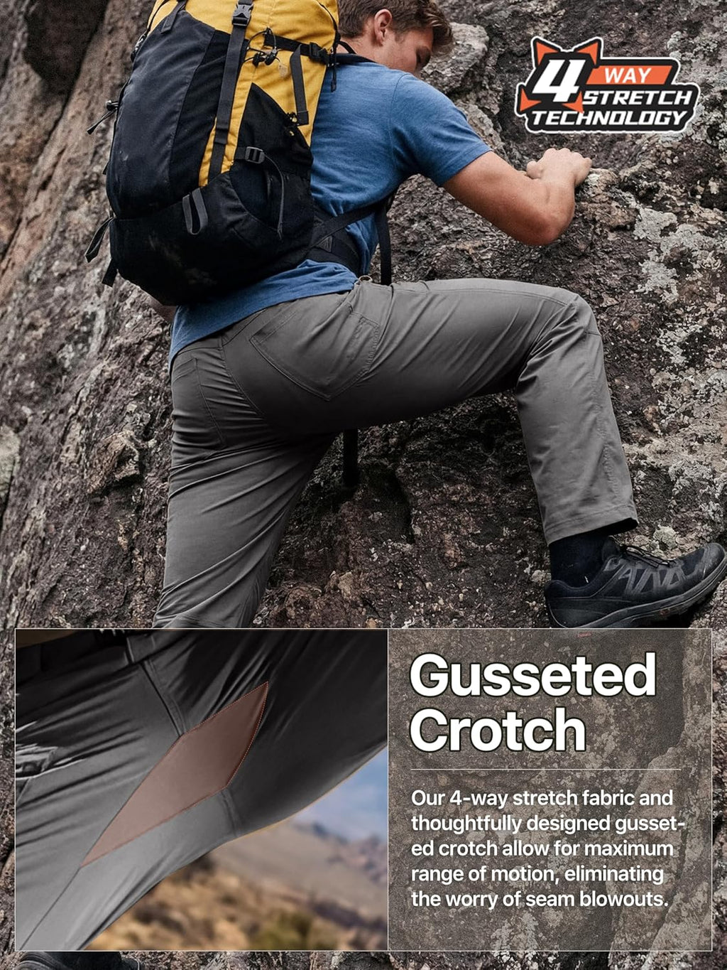 FREE SOLDIER Men's Outdoor Cargo Hiking Pants with Belt
