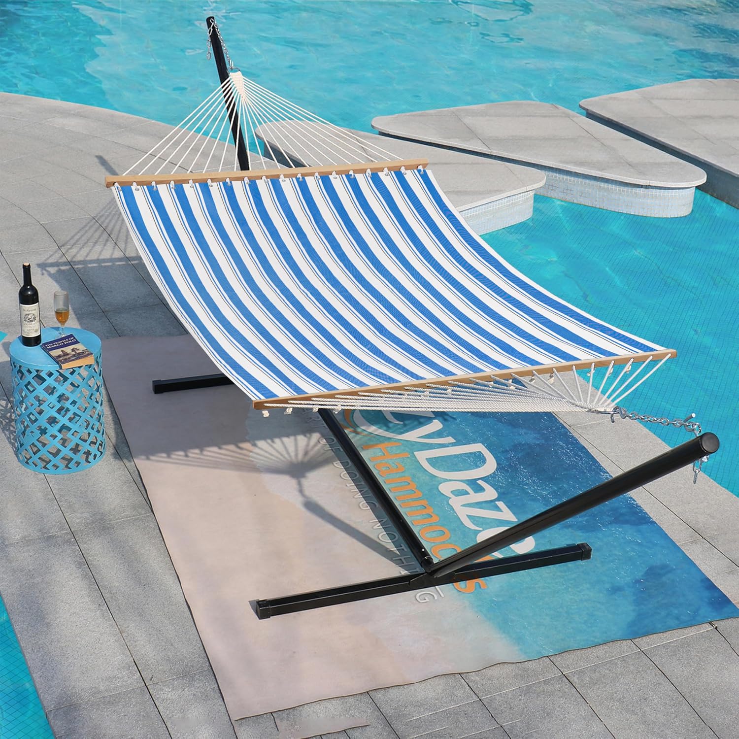 Lazy Daze Double Textliene Quick Dry Hammock with Spreader Bar for Outdoor