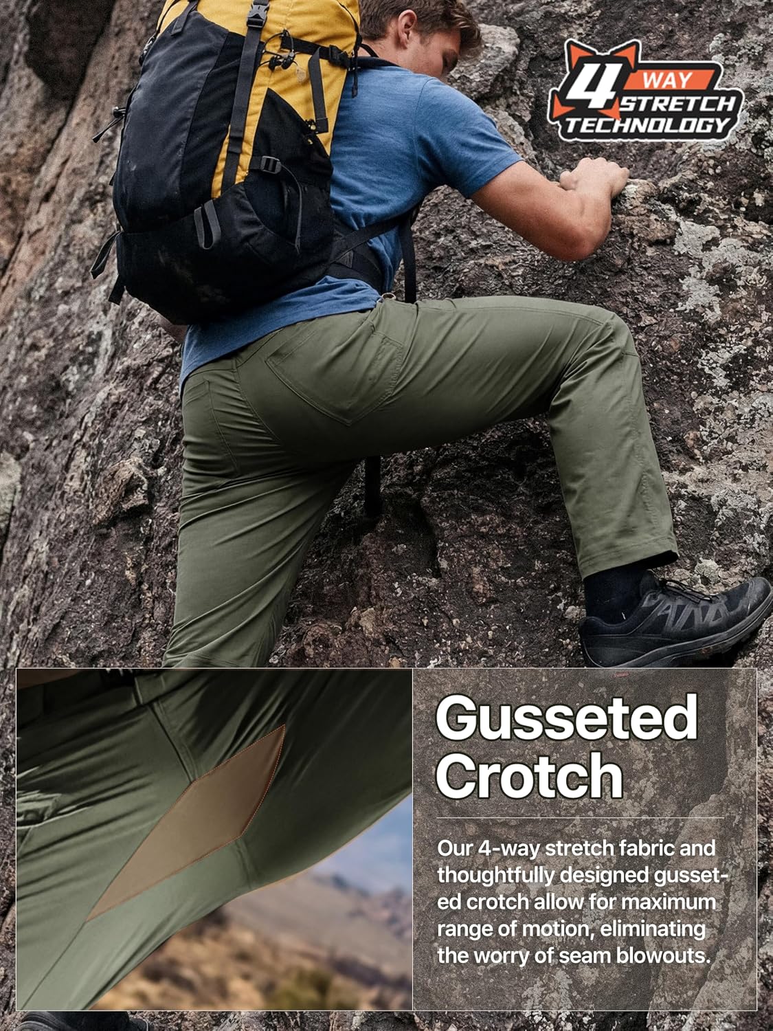 FREE SOLDIER Men's Outdoor Cargo Hiking Pants with Belt