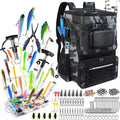 Fishing Backpack with Rod Holder and Tackle Boxes, Cooler, Large 50L Fishing Gear Bag with 139 Fishing Lures Kit, Fish Tool Set, Fish Gifts for Men Woman-Grey Backpack