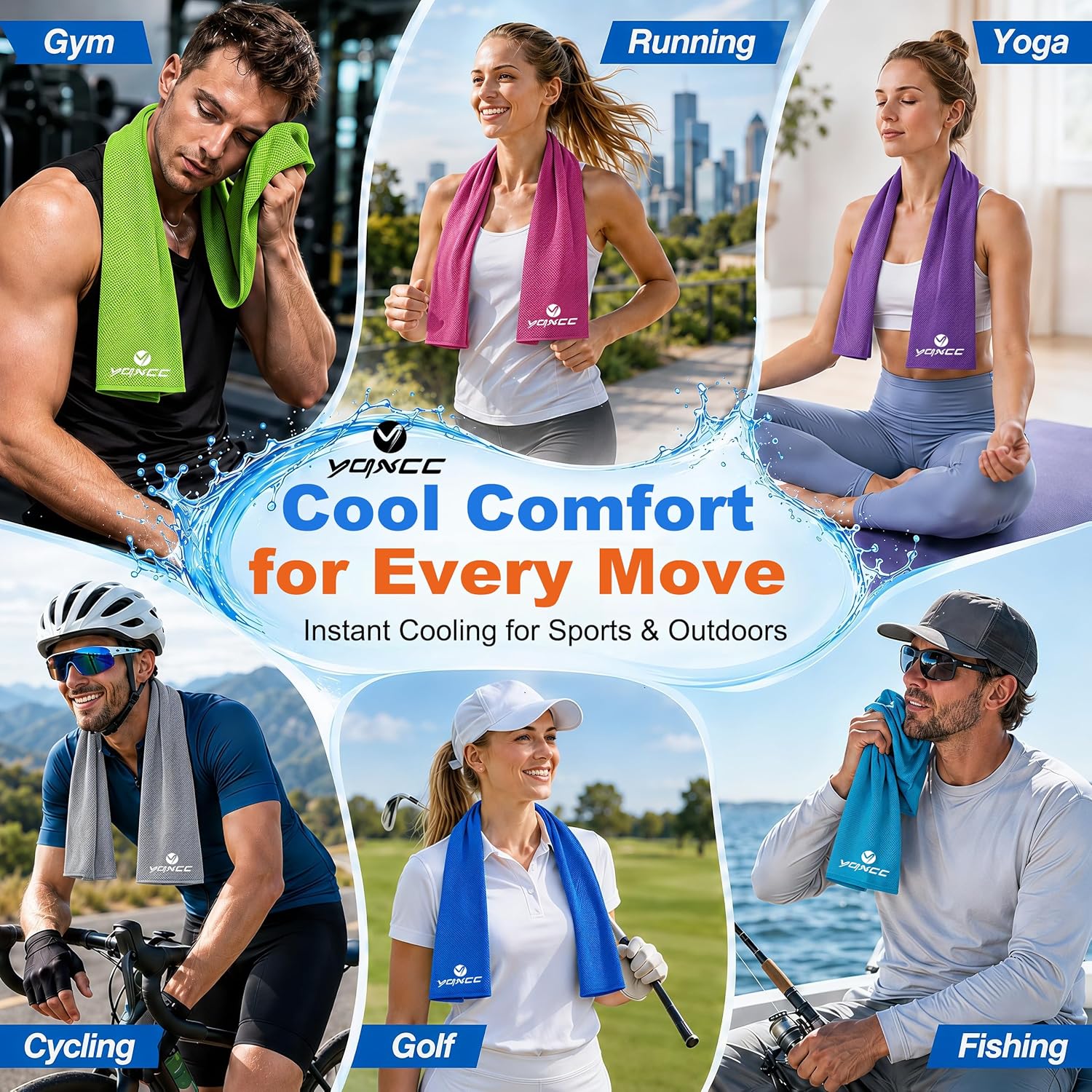 YQXCC 4 Pack Cooling Towels (47"x12"), Ice Cool Towels for Neck & Face