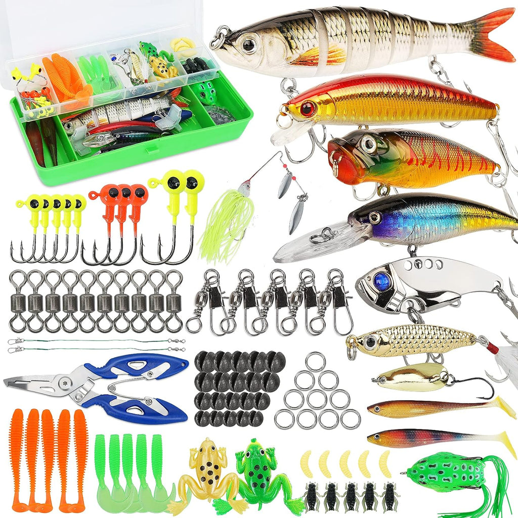 Fishing Lures Tackle Box Bass Kit with Plier,Saltwater & Freshwater Baits