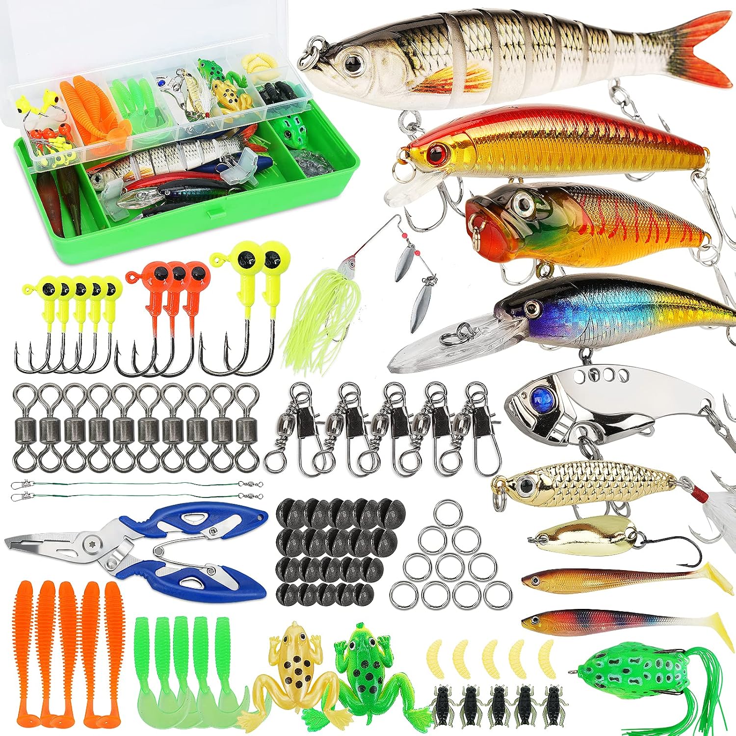 Fishing Lures Tackle Box Bass Kit,Saltwater & Freshwater Baits Set