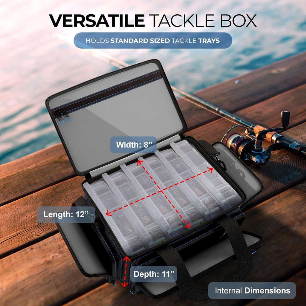 Reaction Tackle Saltwater Fishing Tackle Bags, Water Resistant 1000D PVC Tackle Box Bag with Removable Dividers, Fits 3600 and 3700 Trays, Medium
