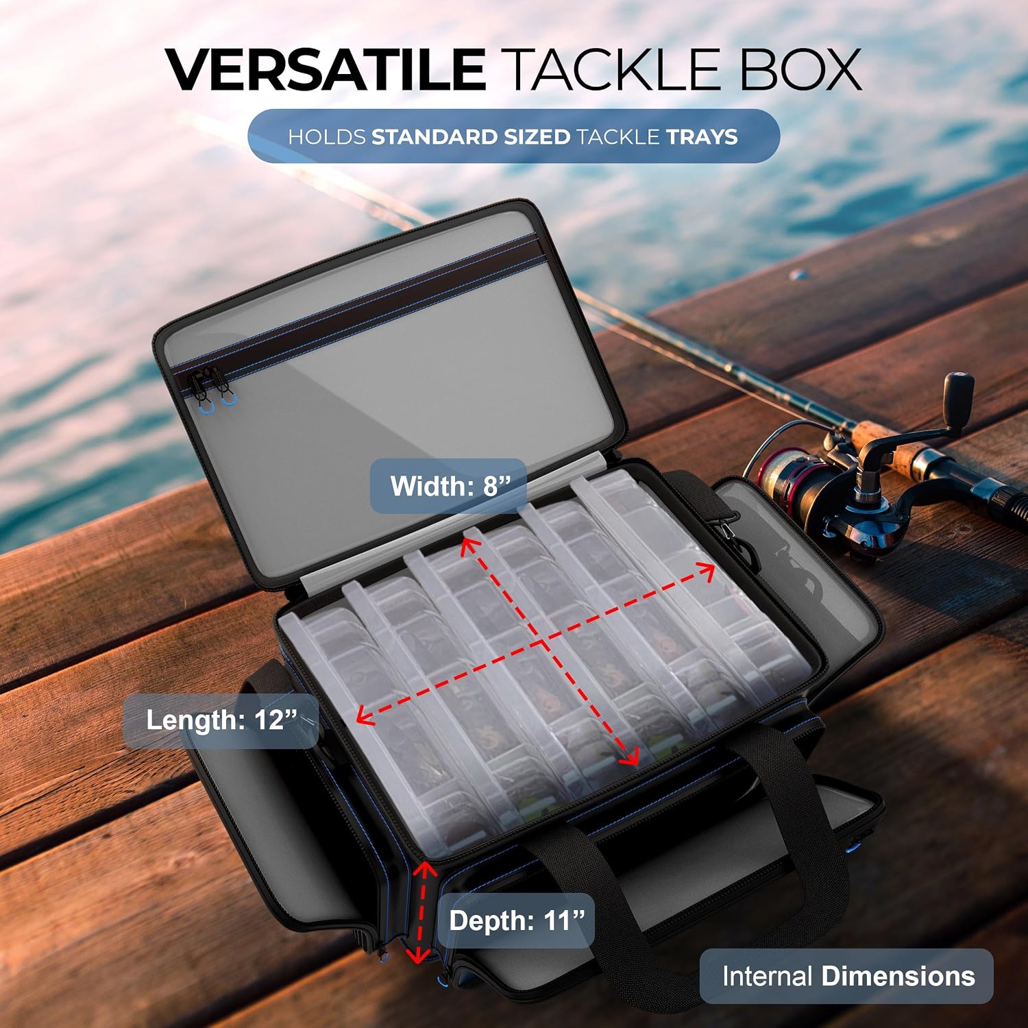 Reaction Tackle Saltwater Fishing Tackle Bags, Water Resistant 1000D PVC Tackle Box Bag with Removable Dividers, Fits 3600 and 3700 Trays, Medium