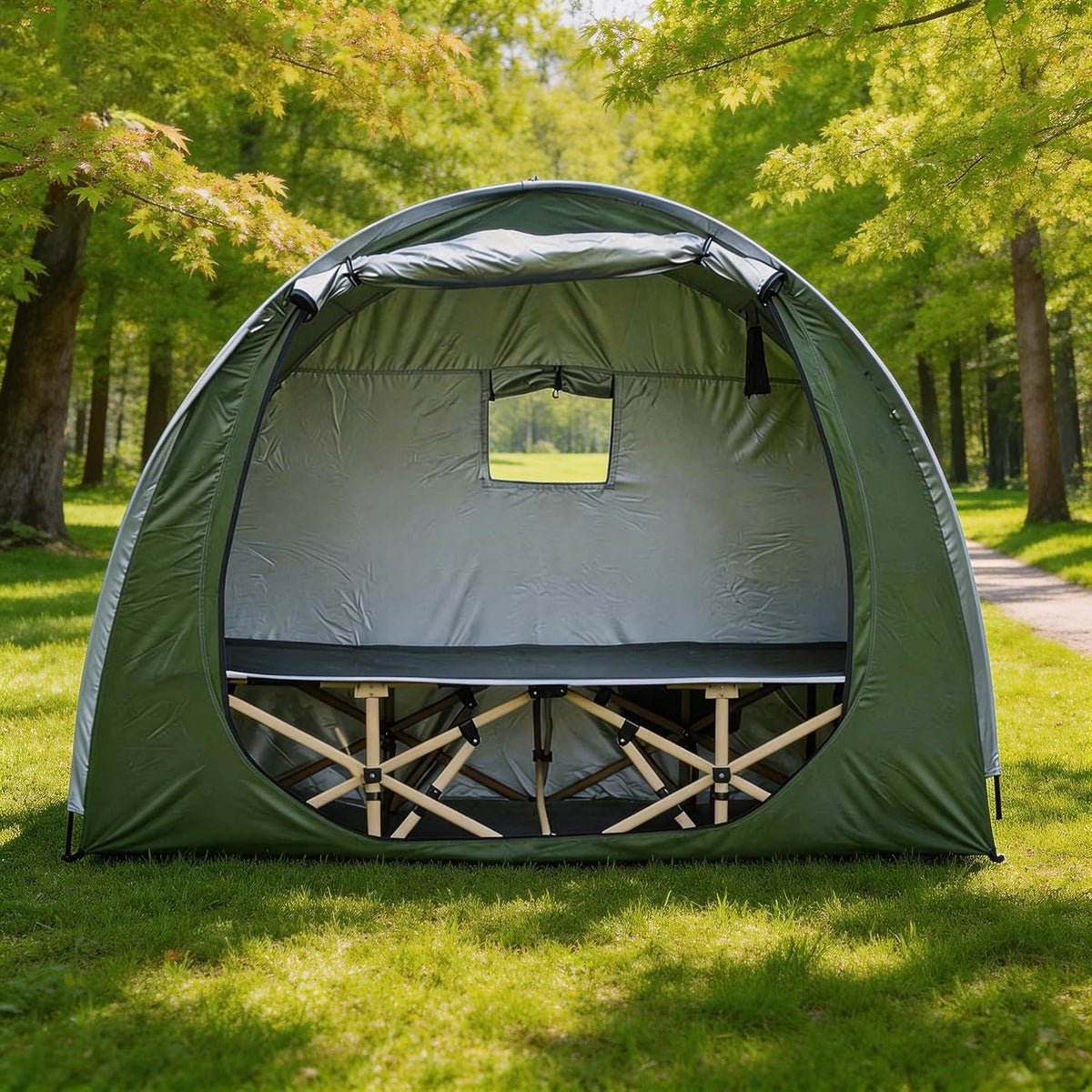 1 Person Solo Cot Tent (Bed Not Included), 210D Silver Fabric, Waterproof, Compact Portable Camping Shelter