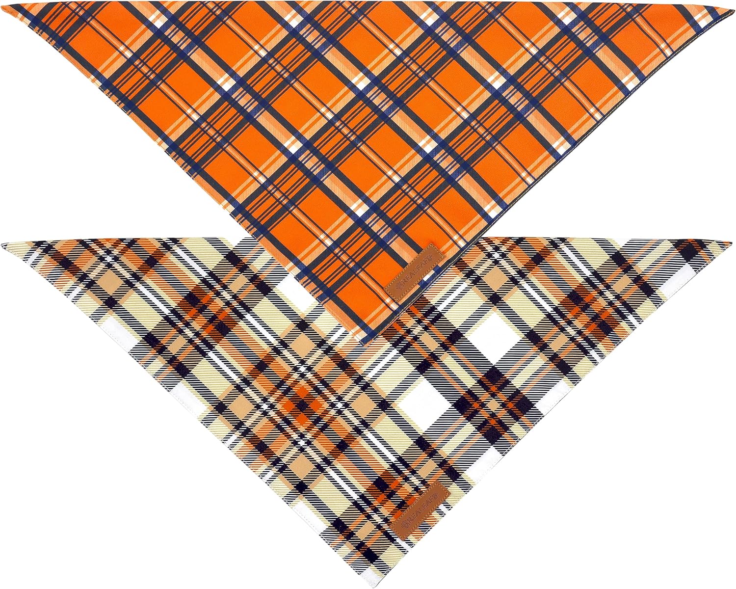 Realeaf Fall Dog Bandanas 2 Pack, Reversible Orange Plaid Holiday Pet Scarf for Boy and Girl, Premium Durable Fabric, Halloween Thanksgiving Bandana for Medium and Large Dogs (Large)
