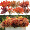 24PCS Artificial Fall Flowers Outdoors, Faux Maples & Mums for Outside