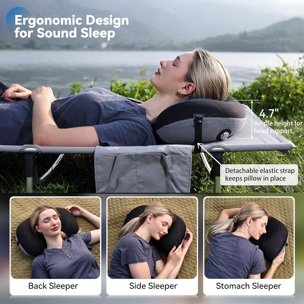 MARCHWAY Ultralight Inflatable Camping Pillow with Soft Washable Cover, Compact Compressible Portable Travel Air Pillow for Outdoor Camp, Sport, Hiking, Backpacking Sleep (Black)
