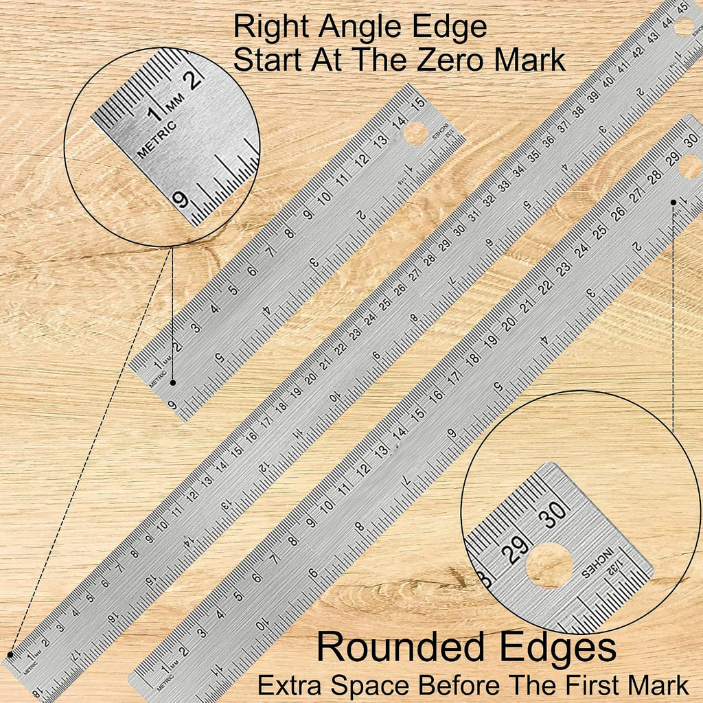 Metal Ruler with Cork Backing, 6+12+18 Inch, Non-Slip Straight Edge