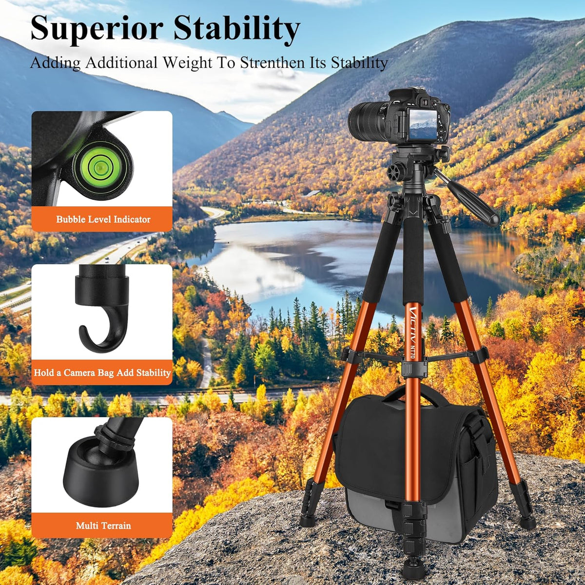 Victiv Tripod, 74” Camera Tripod for Cell Phone with Phone Holder, Orange