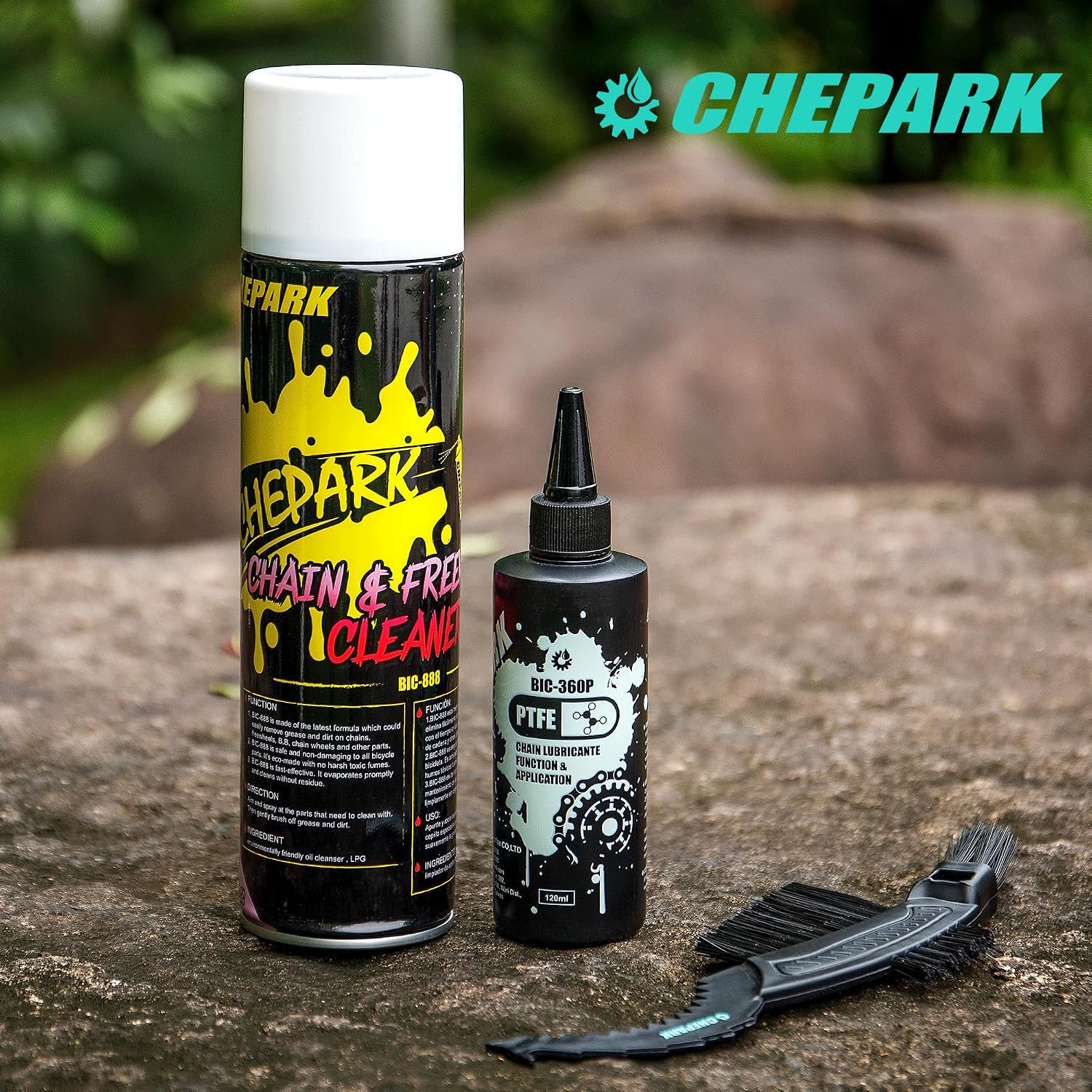 CHEPARK Bike Drivetrain cleaning & lubricating Essentials Kit with Bicycle Degreaser,Bicycle Lubricant Brush Tool- Bicycle Maintenance for Mountain Road Bikes (360P)