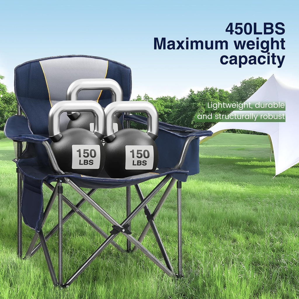 Heavy Duty Oversized Portable Camping Folding Chair Support 450 LBS Blue