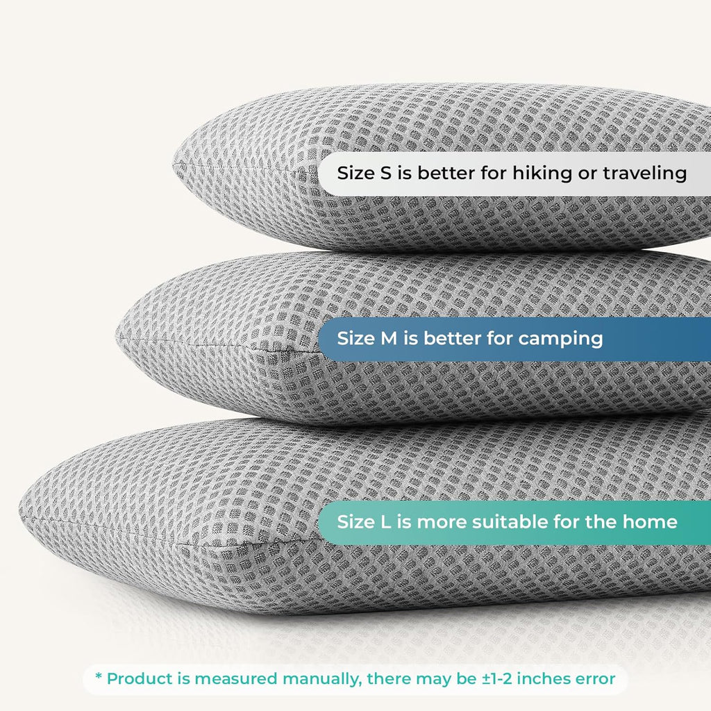 Travel Pillow Memory Foam Pillows, Camping Pillow-Compressible Medium Firm, Breathable Cover, Ideal Backpacking Hiking, Bed Pillows, Airplane and Car (Light Grey, S)