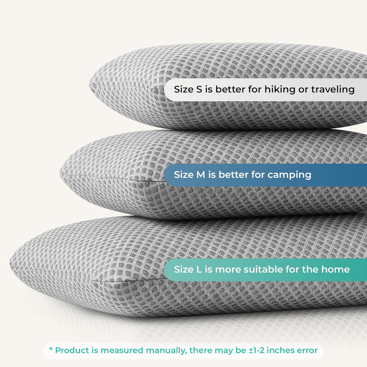 Travel Pillow Memory Foam Pillows, Camping Pillow-Compressible Medium Firm, Breathable Cover, Ideal Backpacking Hiking, Bed Pillows, Airplane and Car (Light Grey, S)