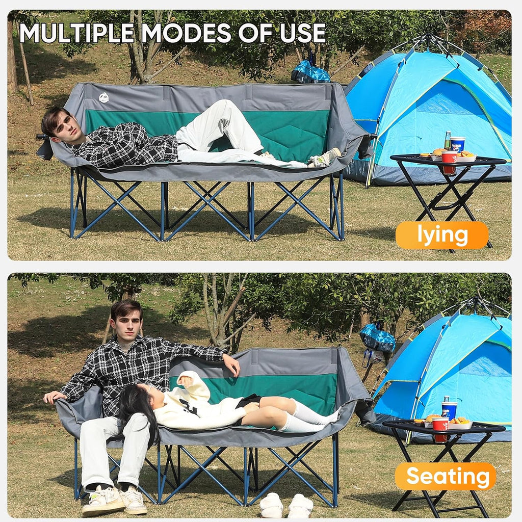Northroad 3 Person Camping Chair Oversized 900 Lbs Outdoor Lawn Loveseat Chair Padded Folding Chairs for Adults Heavy Duty Soccer Chair w/Cup & Wine Glass Holder for Outside Picnic, Beach, Sports