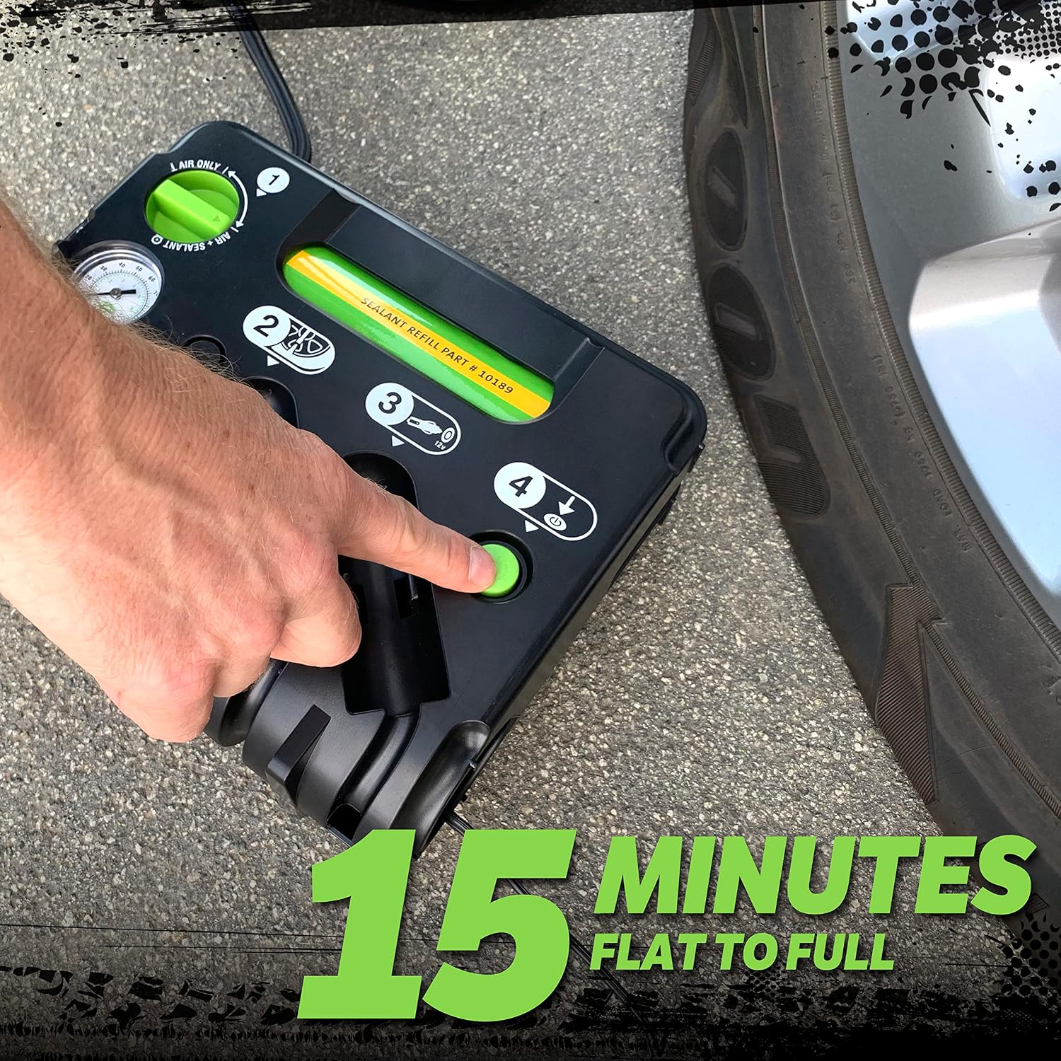 Slime 50139 Flat Tire Puncture Emergency Kit, Includes Sealant and Tire Inflator Pump, Analog, Suitable for Cars and Other Highway Vehicles, 10 Min Fix