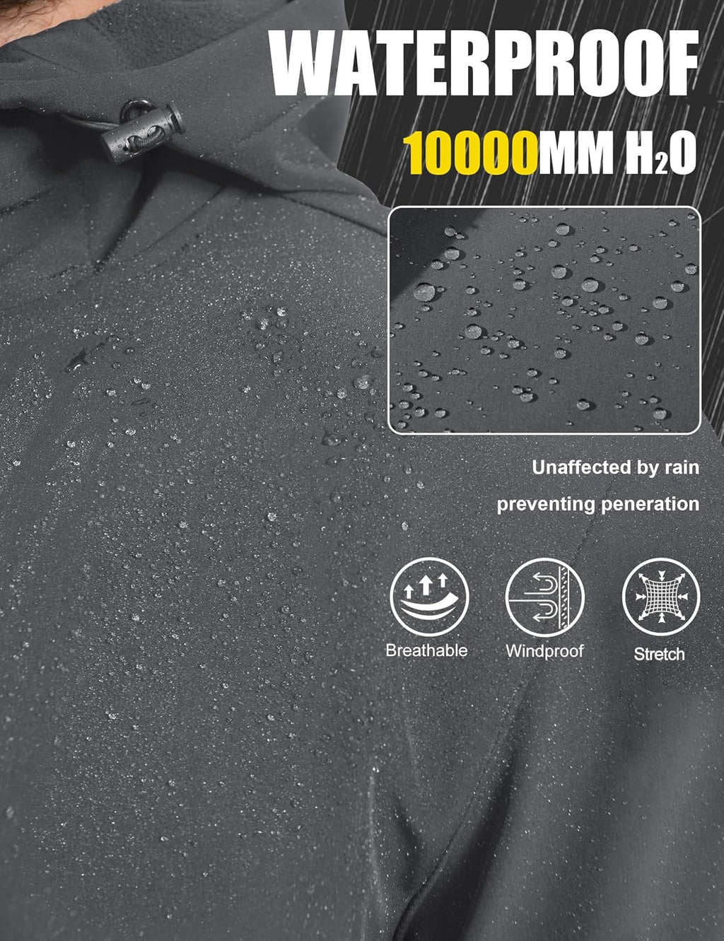 MAGCOMSEN Men's Jacket Waterproof Fleece Lightweight Softshell Rain Coat