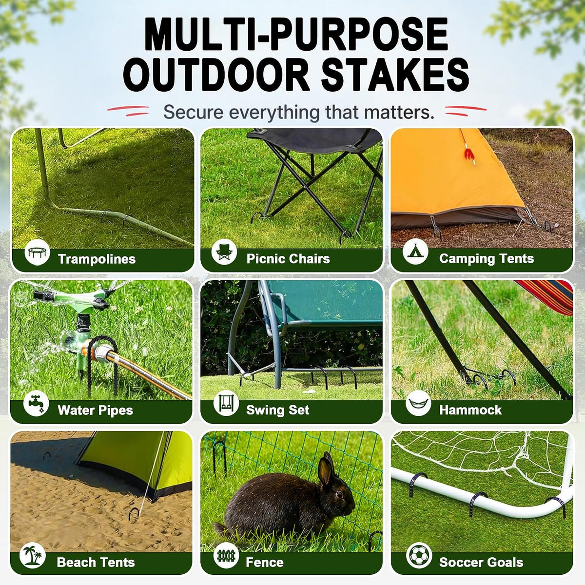 RIY Trampoline Stakes Anchors High Wind Heavy Duty Tent Stakes 12 Inch Ground Anchor Trampoline Accessories with T Hook