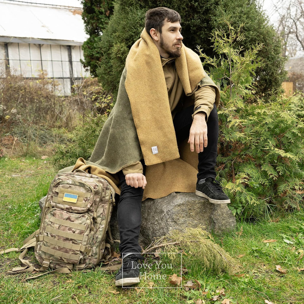Merino Wool Outdoor Blanket, Travel & Camping Reversible Throw, 51 x 67 in
