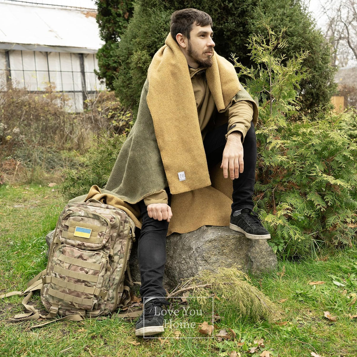 Merino Wool Outdoor Blanket, Travel & Camping Reversible Throw, 51 x 67 in