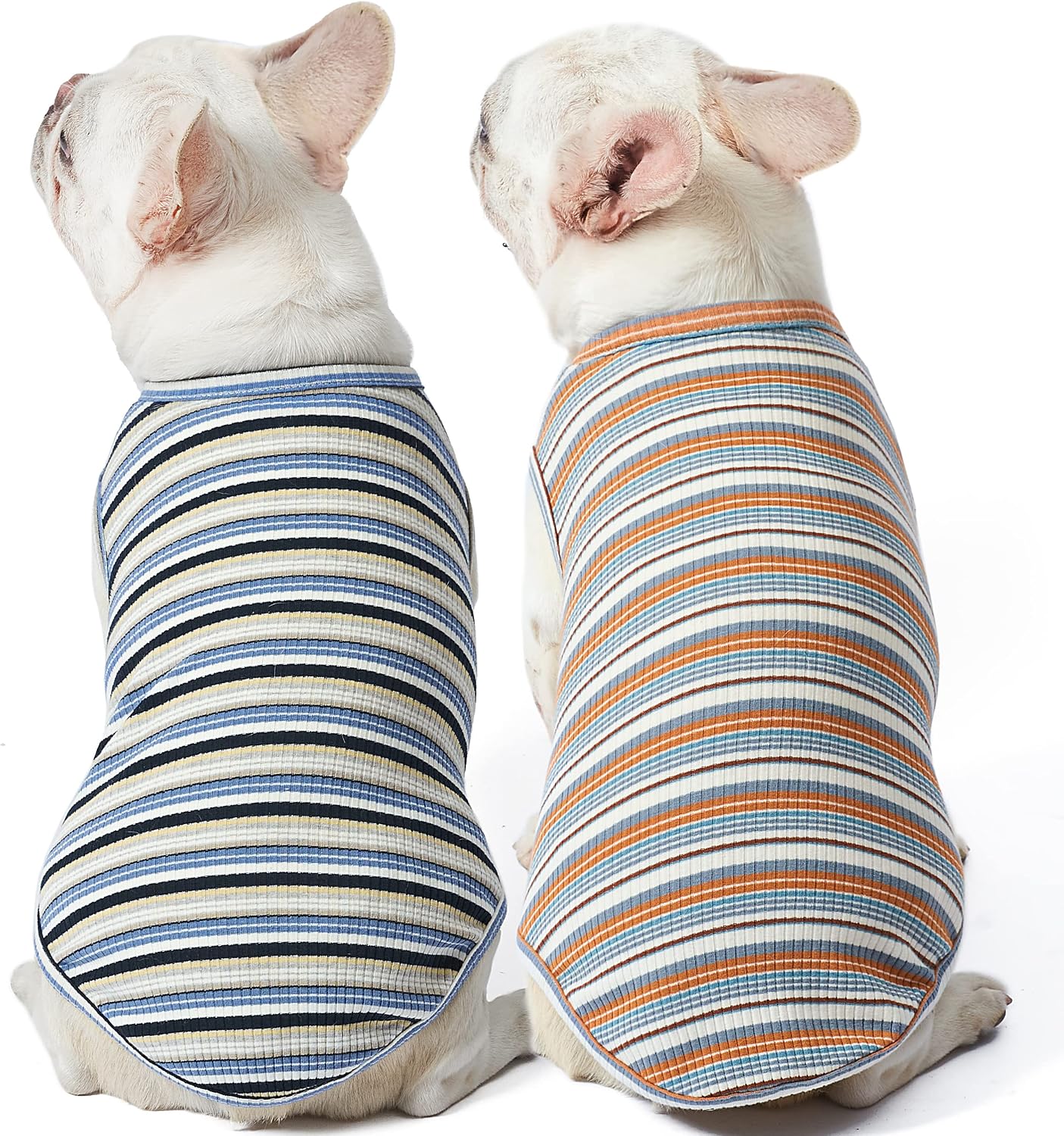 Dog Shirts Vest Cotton Striped T-Shirt, Sleeveless Stretchy Pet Clothes for Small Dogs, 2-Pack Soft Breathable Puppy Tank Top Cat Tee (X-Small, Blue,Yellow)